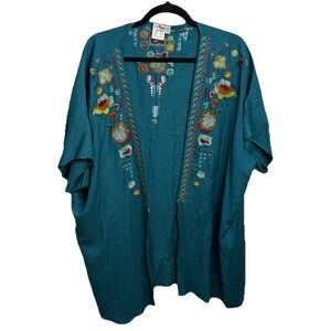 Parsley & Sage Open Cardigan Embroidered Indie Art To Wear Abstract Teal Boho XL